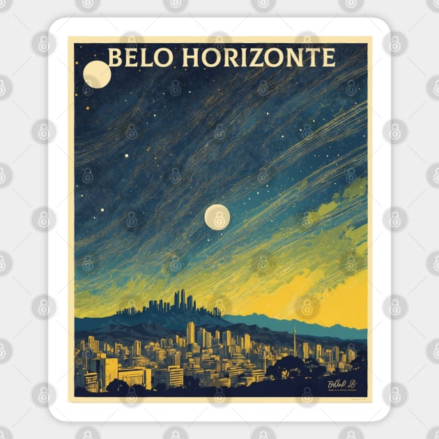 Belo Horizonte Starry Night Brazil Vintage Tourism Travel Poster Sticker by TravelersGems